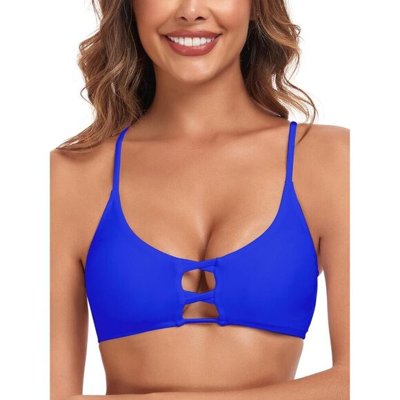 🆕Women's Blue Strappy Bikini Tops Padded Swimsuit Lace Up Bathing Suit Top - Picture 1 of 5